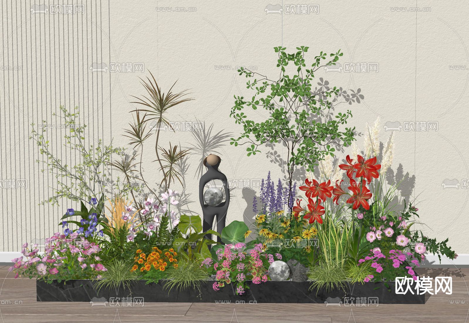 现代植物堆 绿植堆su模型下载（渲染图2）