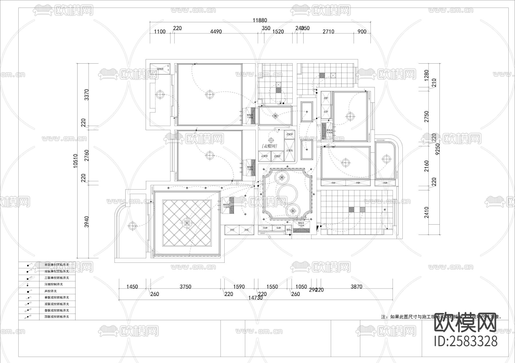 简欧四室两厅两卫装修图cad施工图下载（渲染图4）