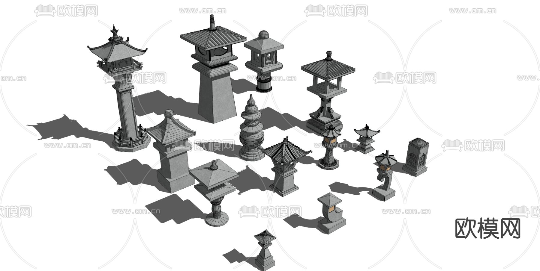 中式户外灯  庭院灯su模型下载（渲染图2）
