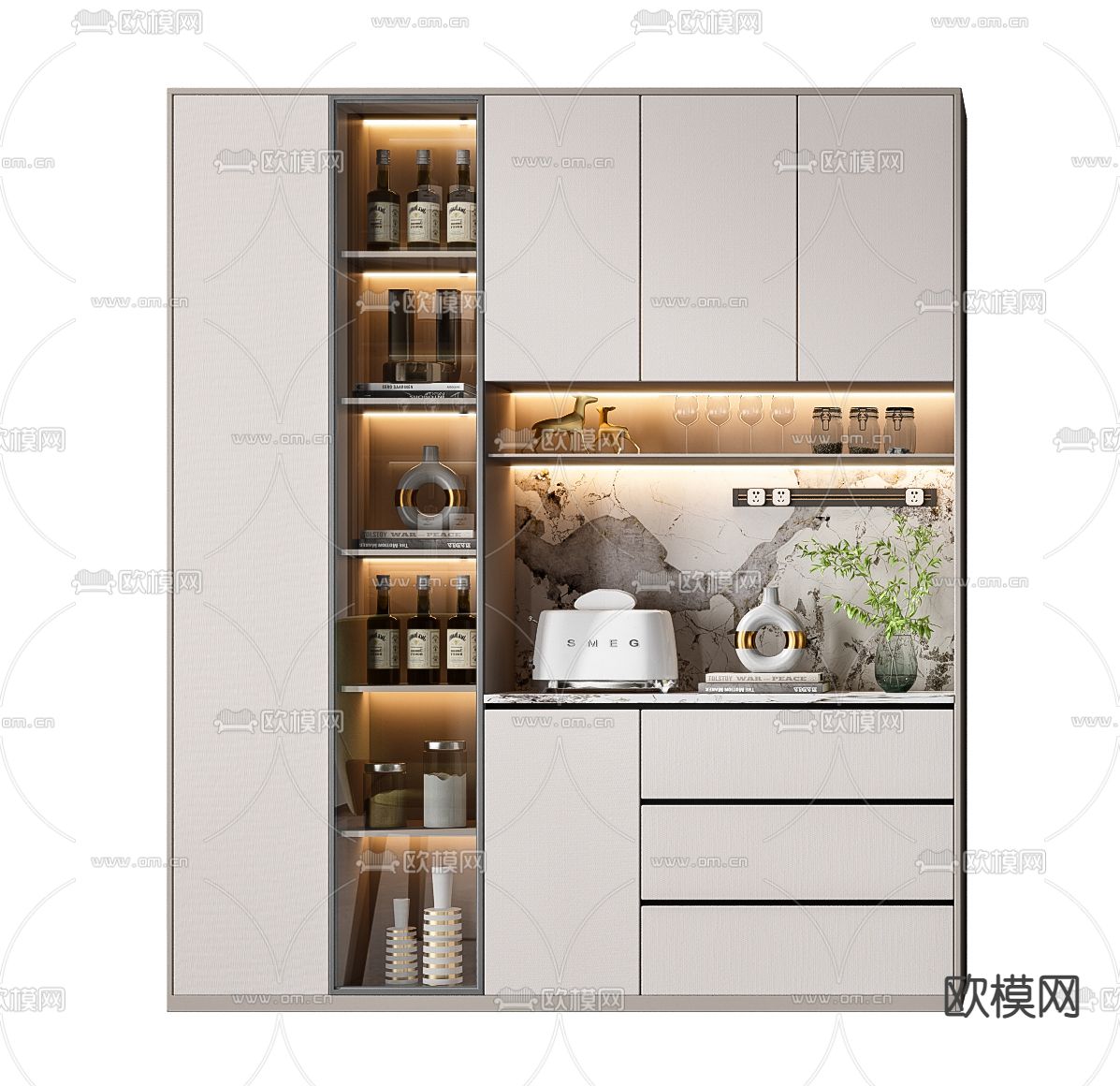 现代酒柜3d模型下载（渲染图2）