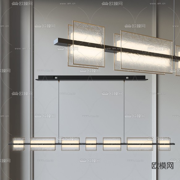 餐厅吊灯 长条灯3d模型下载_ID14034327_3dmax免费模型-欧模网