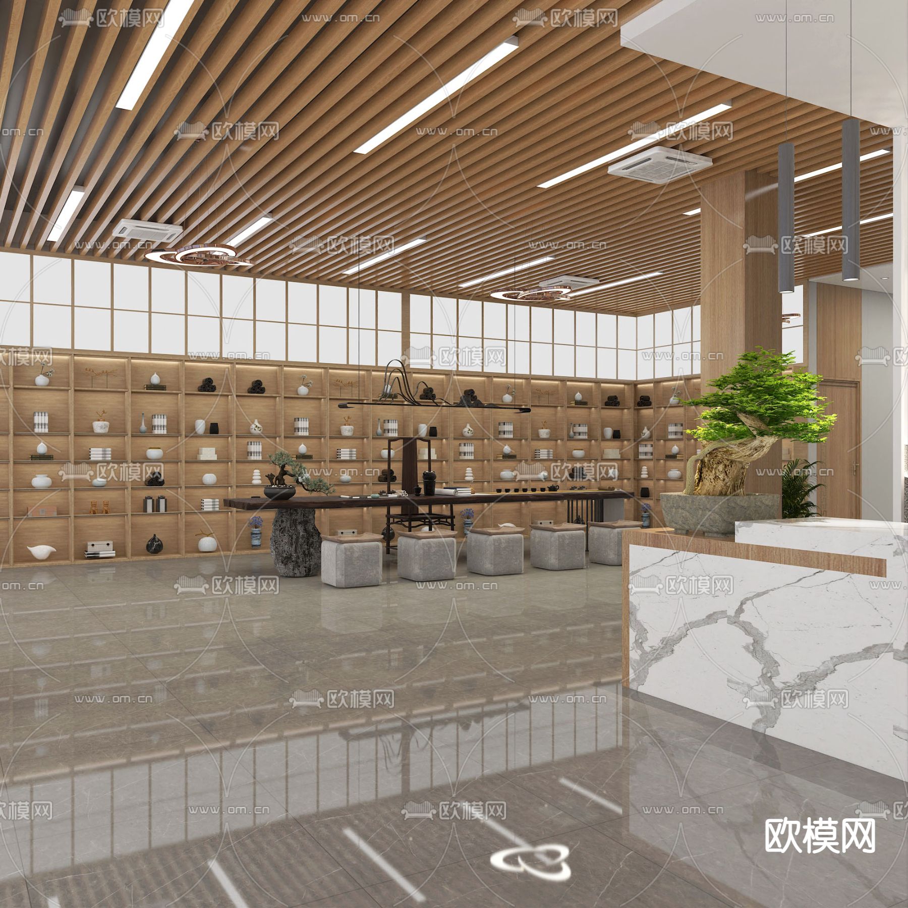 新中式茶馆 茶室免费3d模型下载（渲染图3）