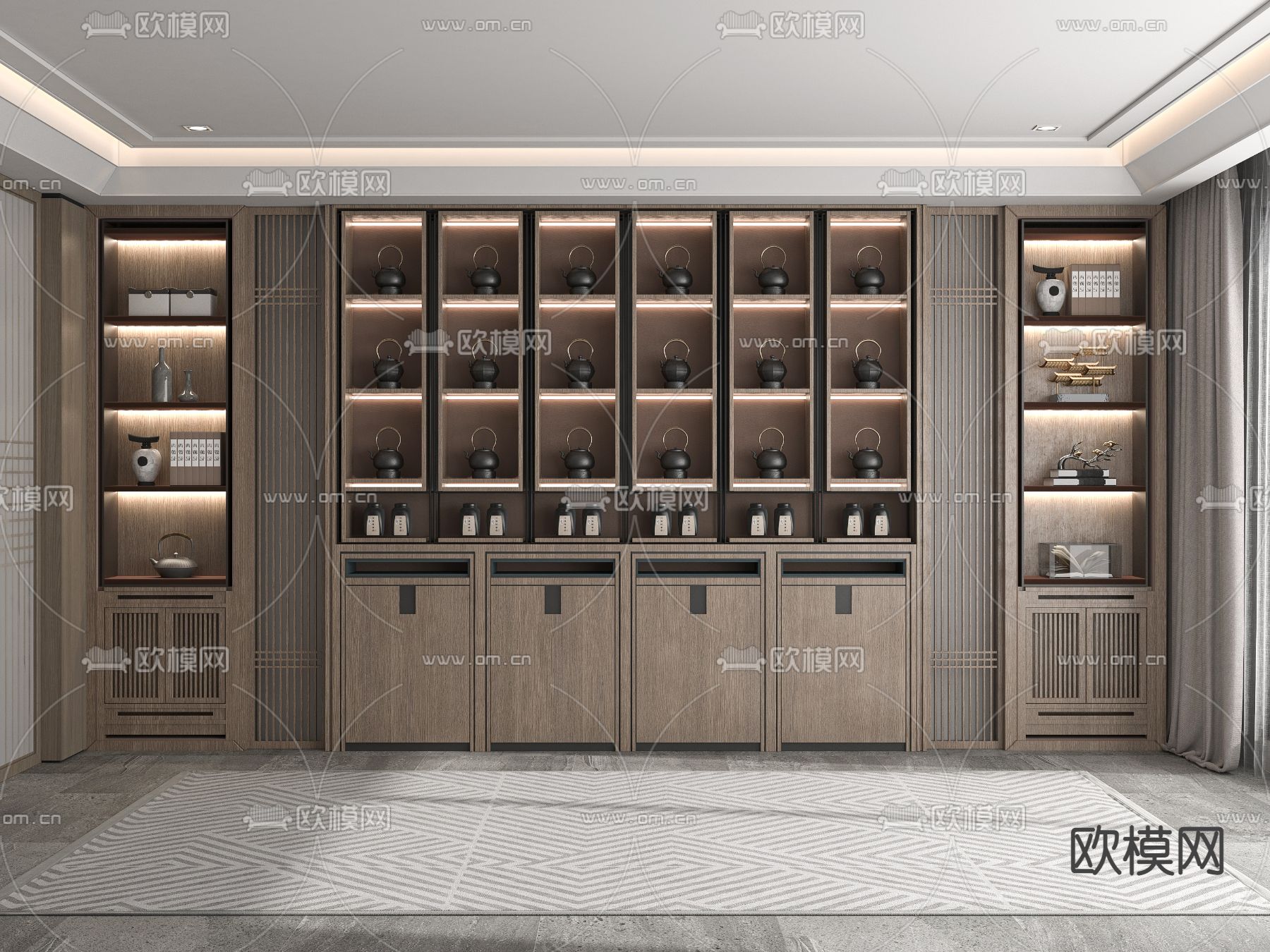 新中式装饰柜 博古架3d模型下载