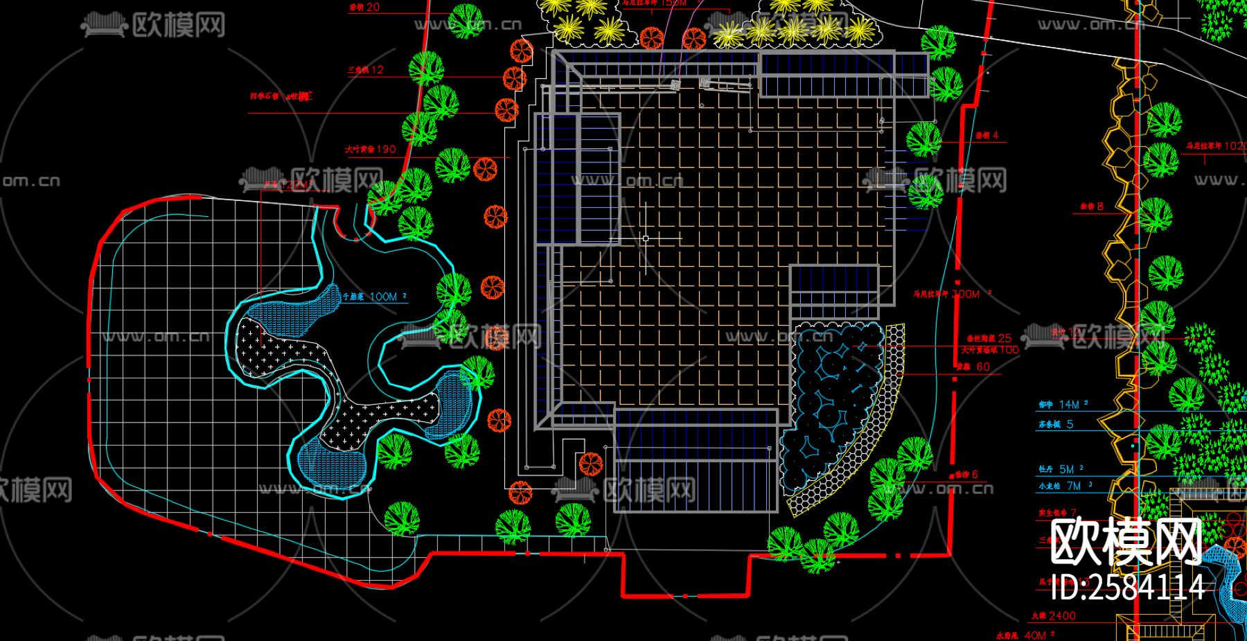 公园种植设计方案cad施工图下载（渲染图2）