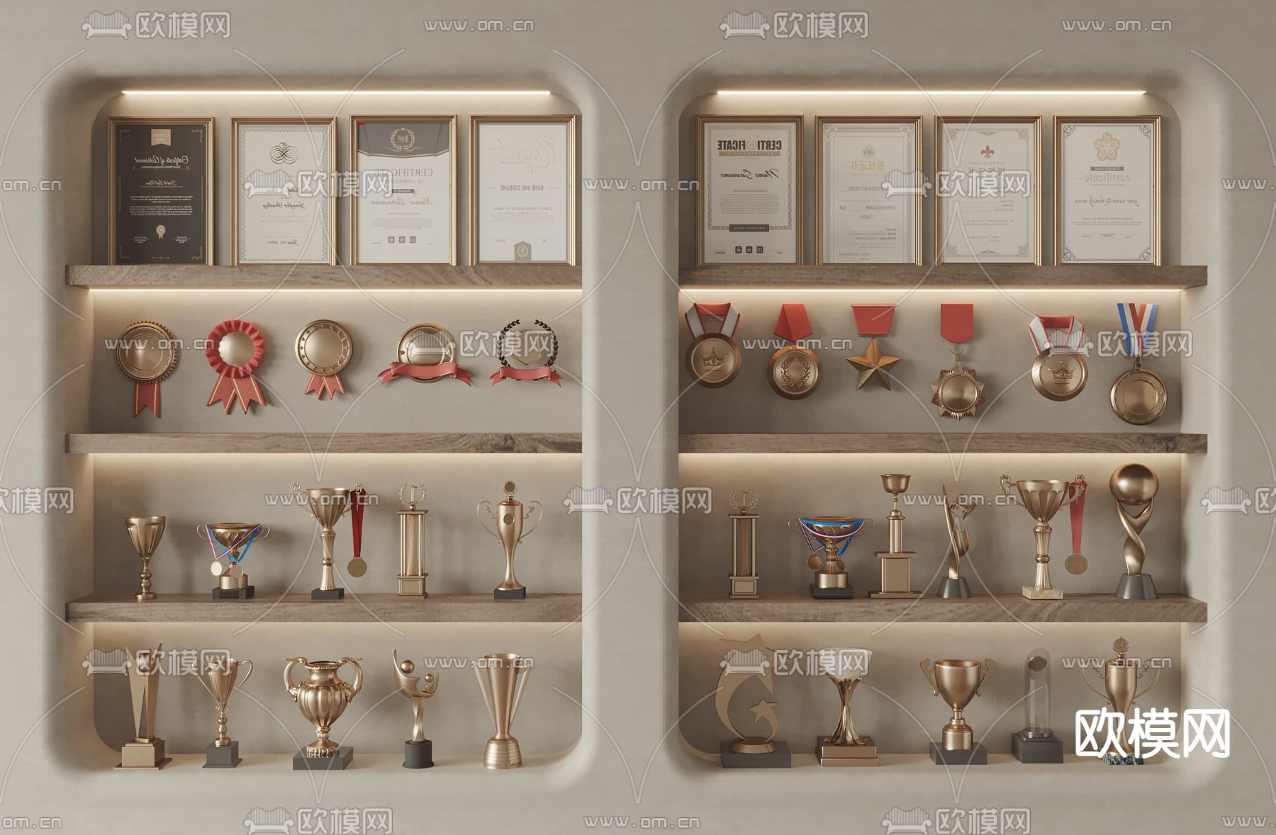 奖杯 奖牌 奖章 荣誉证书3d模型下载