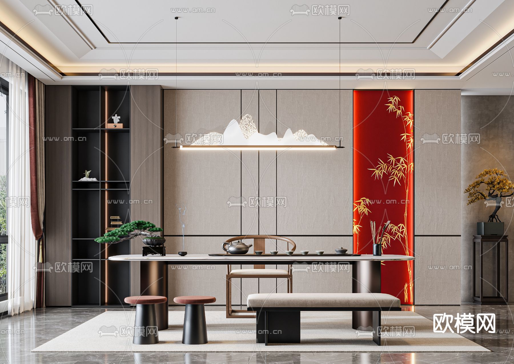 新中式茶室3d模型下载