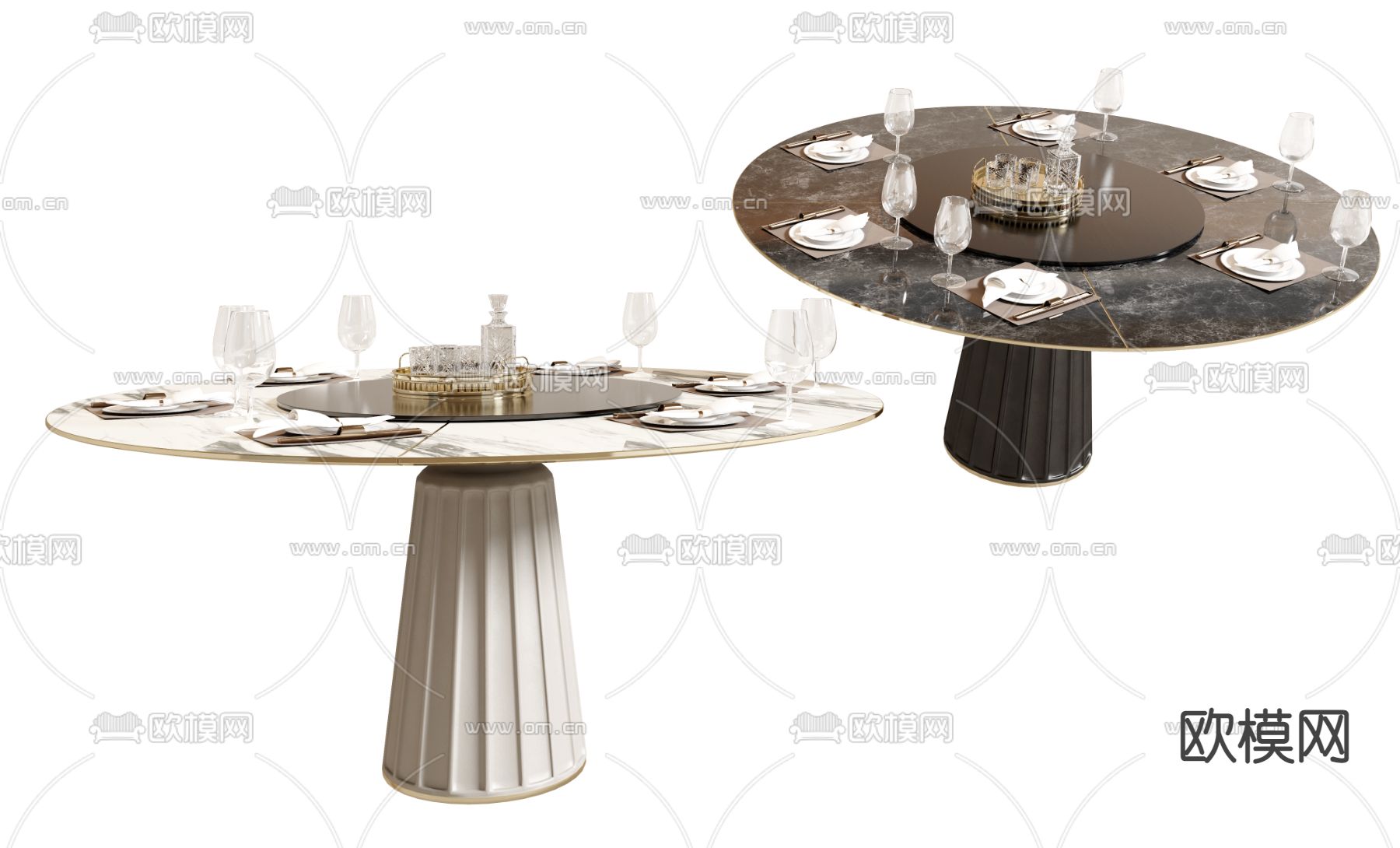 简欧圆形餐桌 刀叉碗碟3d模型下载