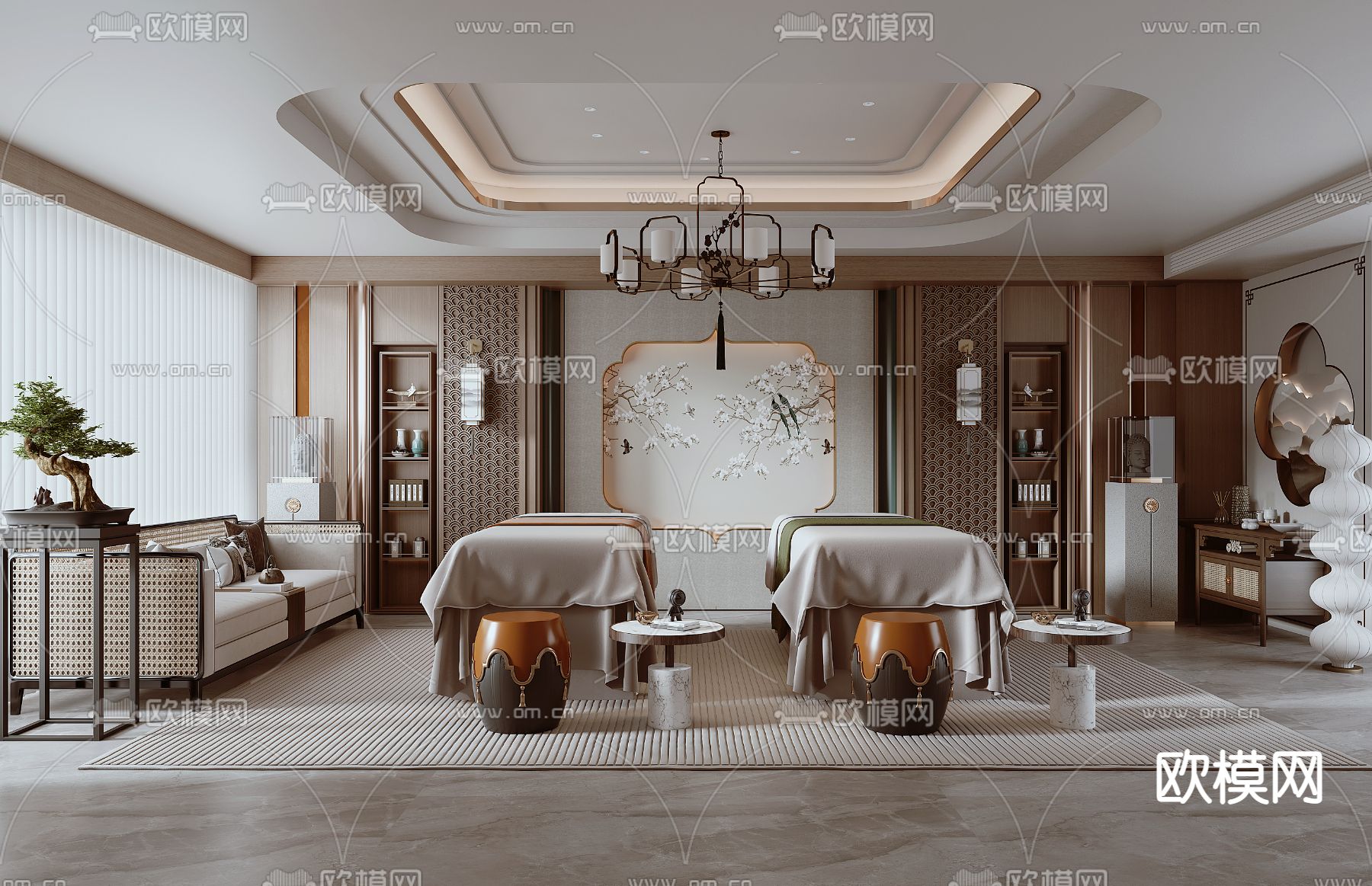 新中式SPA 护理房3d模型下载