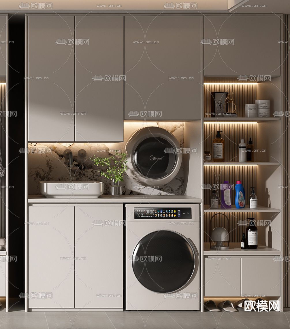 洗衣机柜 浴室柜3d模型下载（渲染图3）