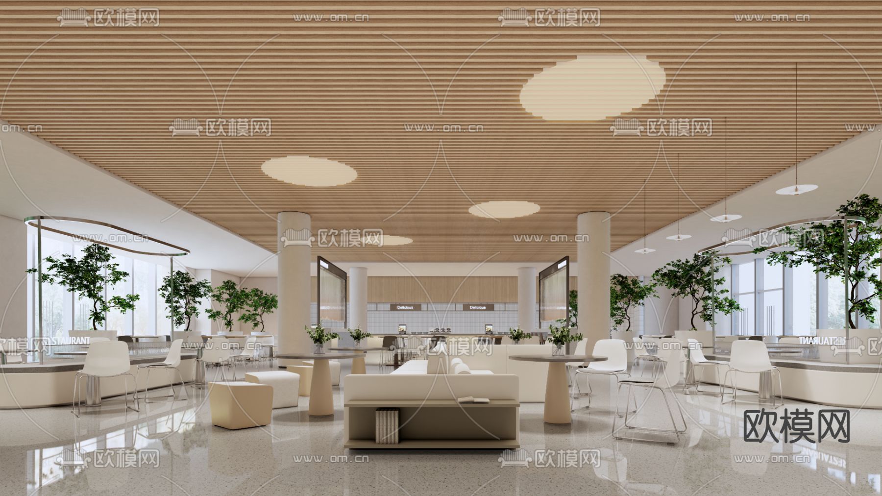 现代食堂su模型下载（渲染图1）
