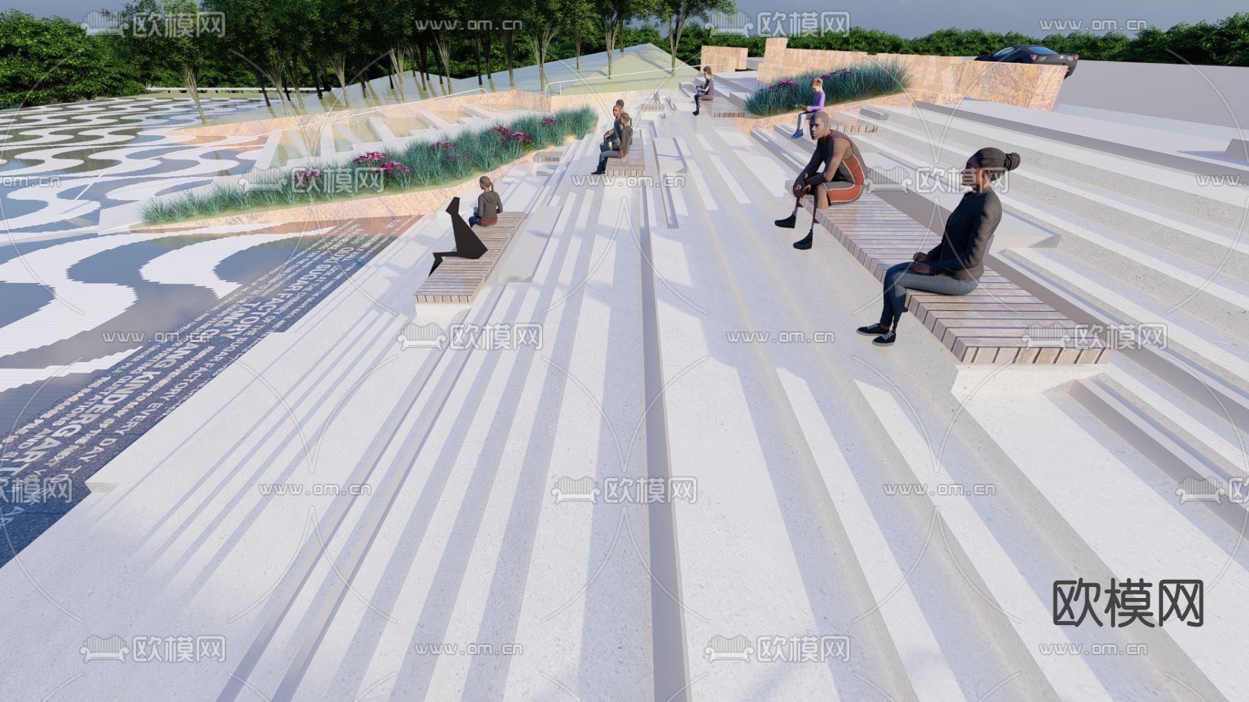 现代高差台阶景观su模型下载（渲染图2）