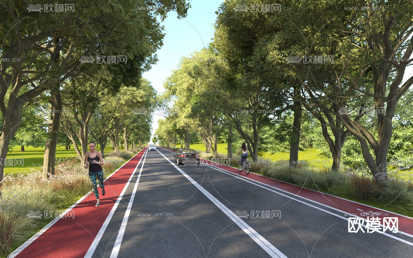 绿道跑道 林荫大道 公园路3d模型下载