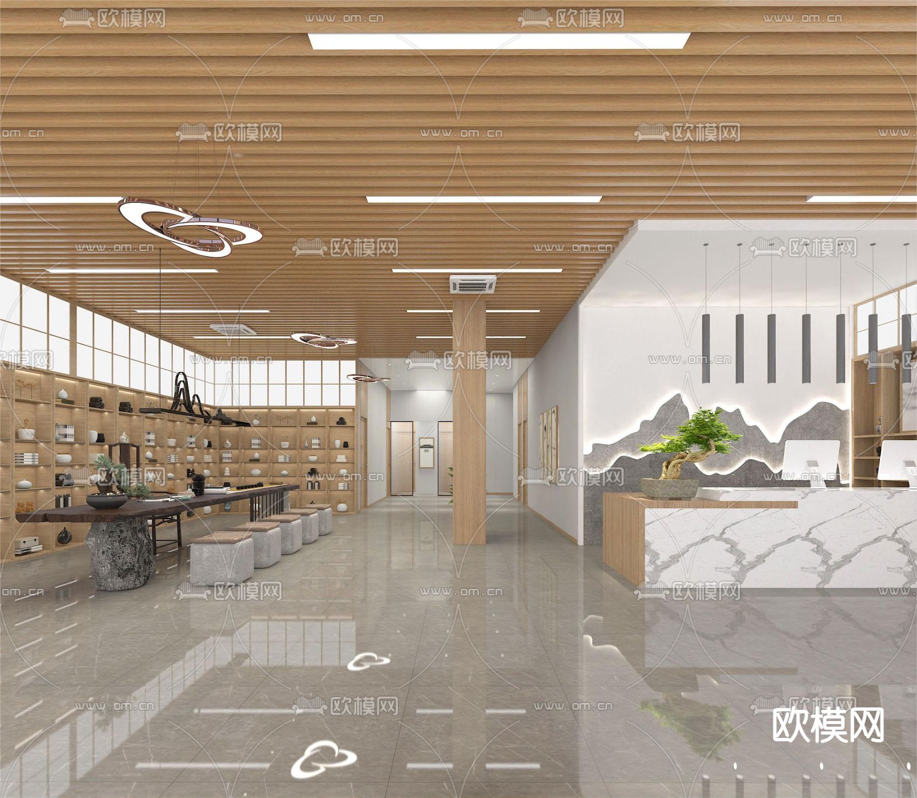 新中式茶馆 茶室免费3d模型下载（渲染图1）