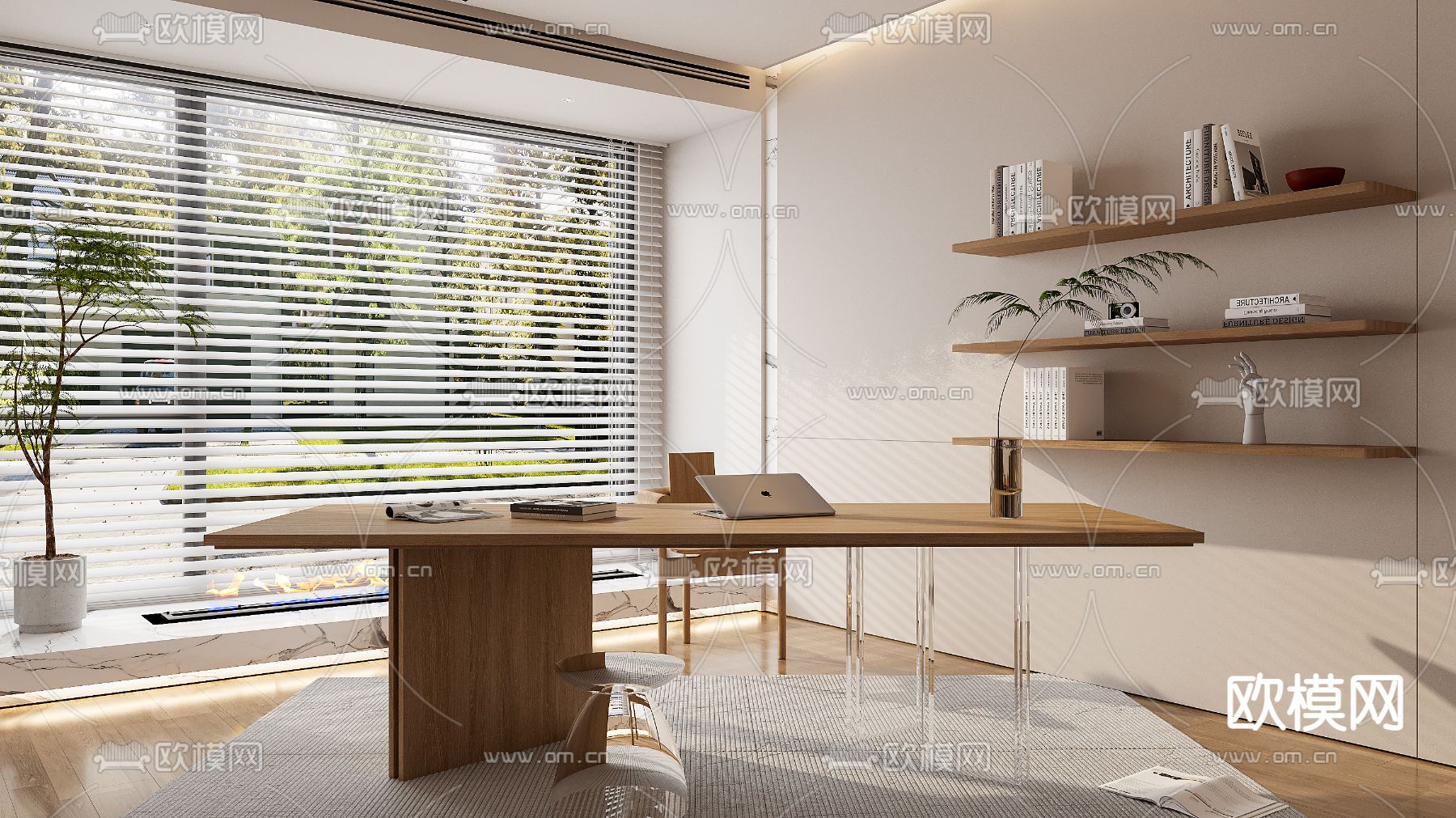 现代书房su模型下载（渲染图1）