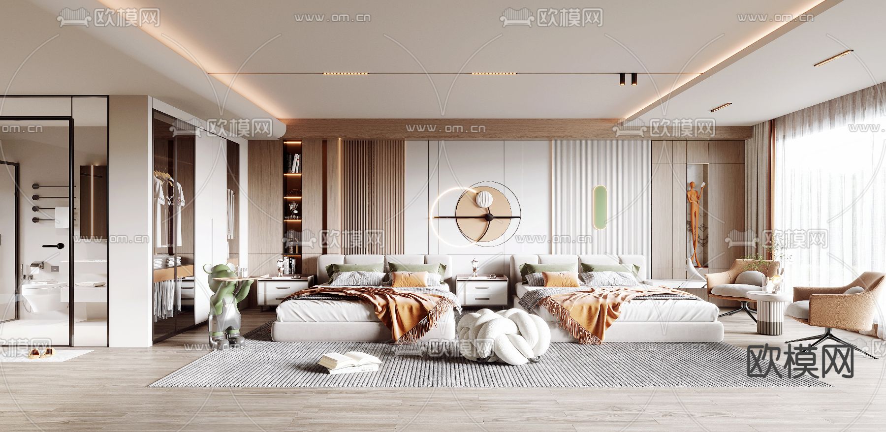 酒店客房 双床房3d模型下载