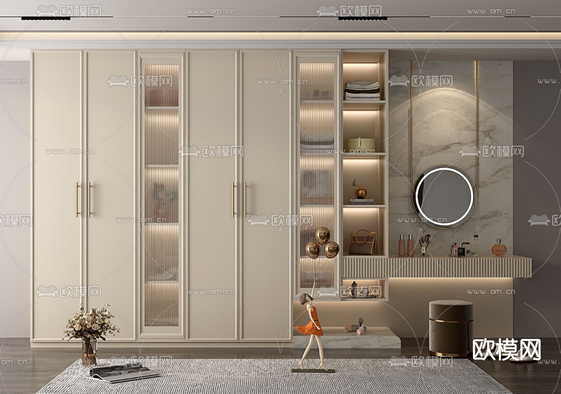 法式衣柜 衣橱3d模型下载