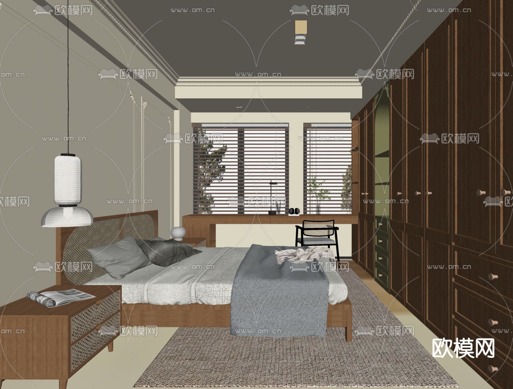 中古风卧室 主人房su模型下载（渲染图2）