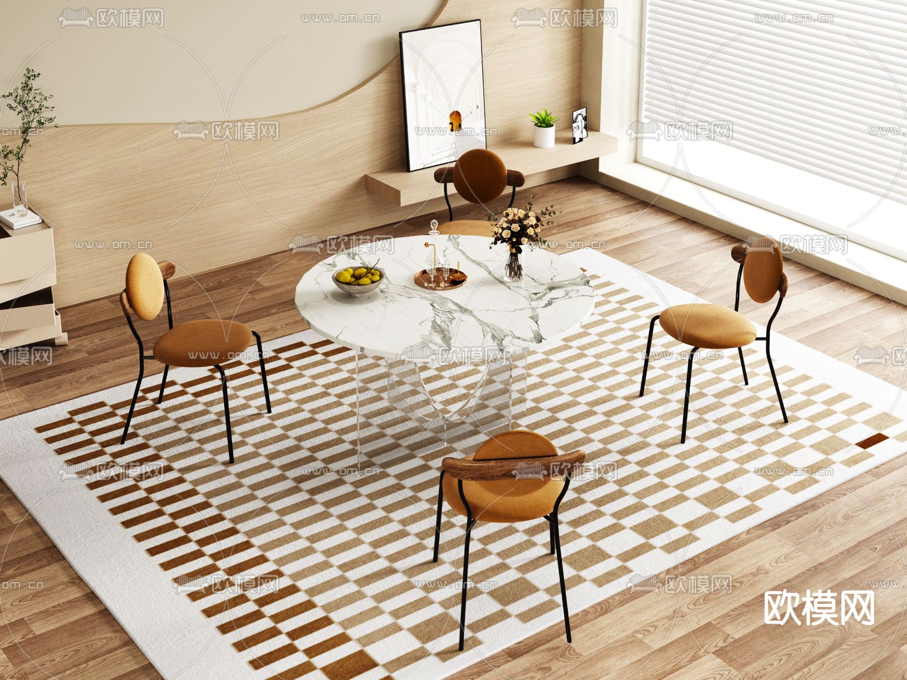 法式餐桌椅3d模型下载