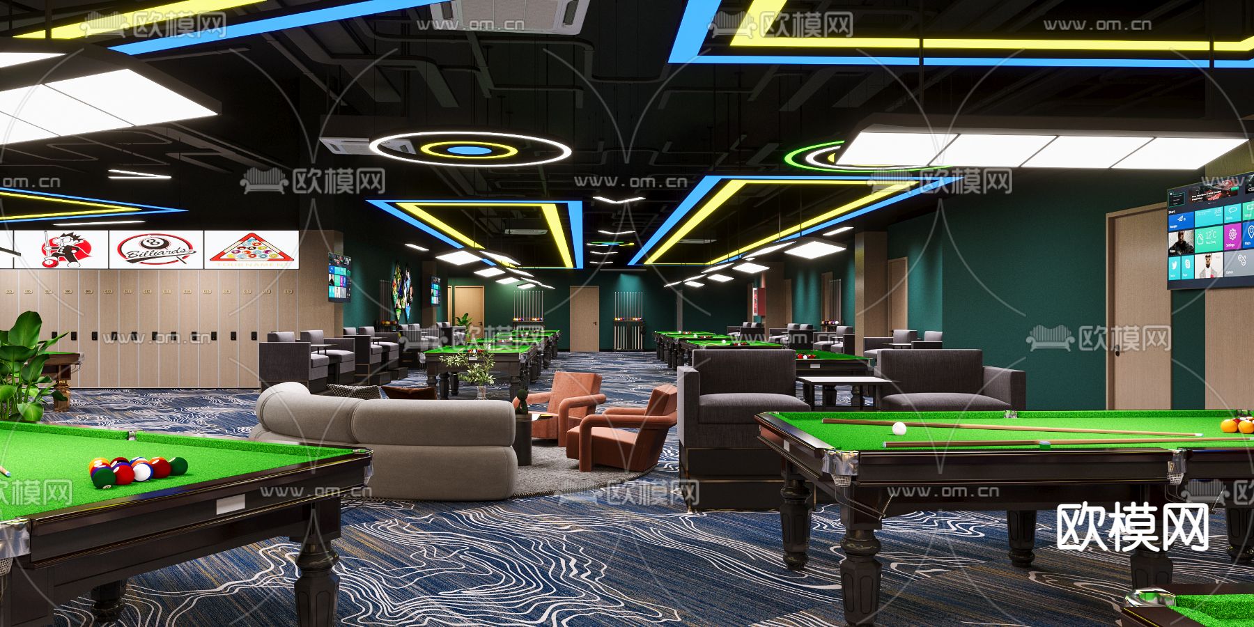 台球俱乐部 桌球馆3d模型下载（渲染图1）