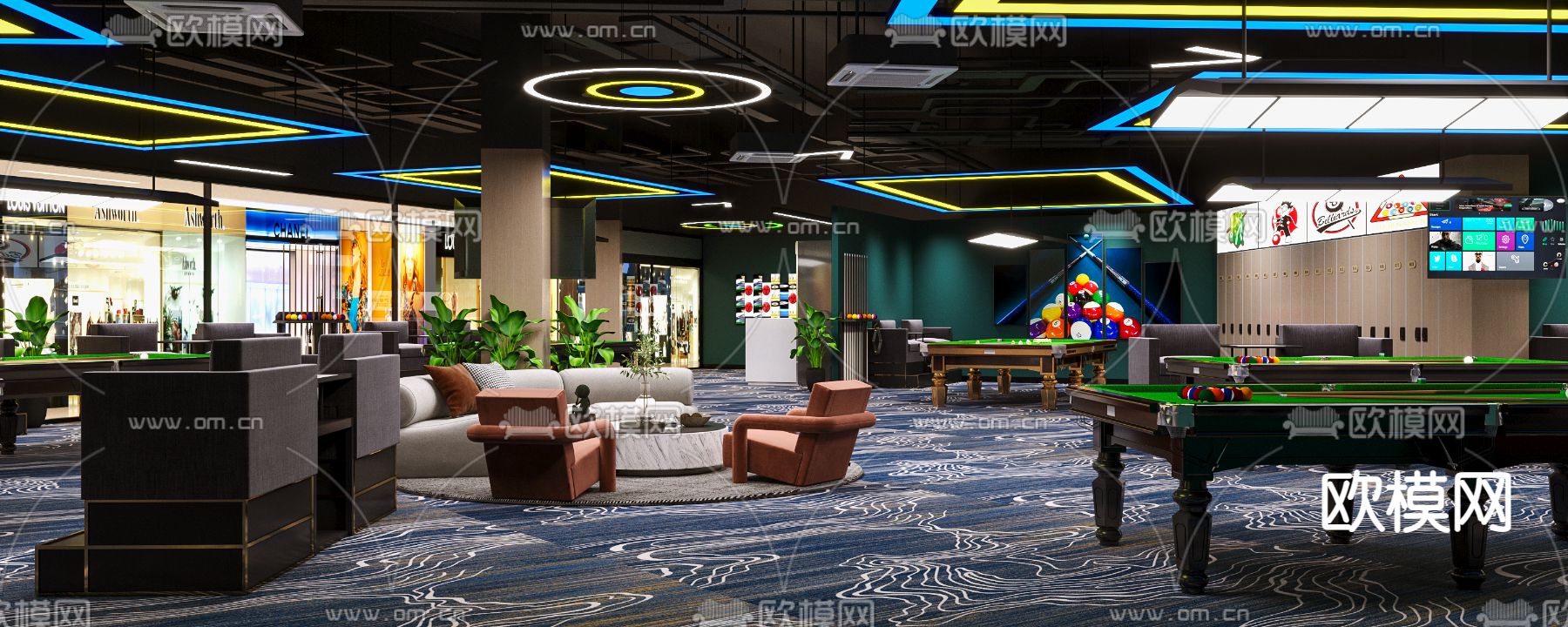 台球俱乐部 桌球馆3d模型下载（渲染图2）