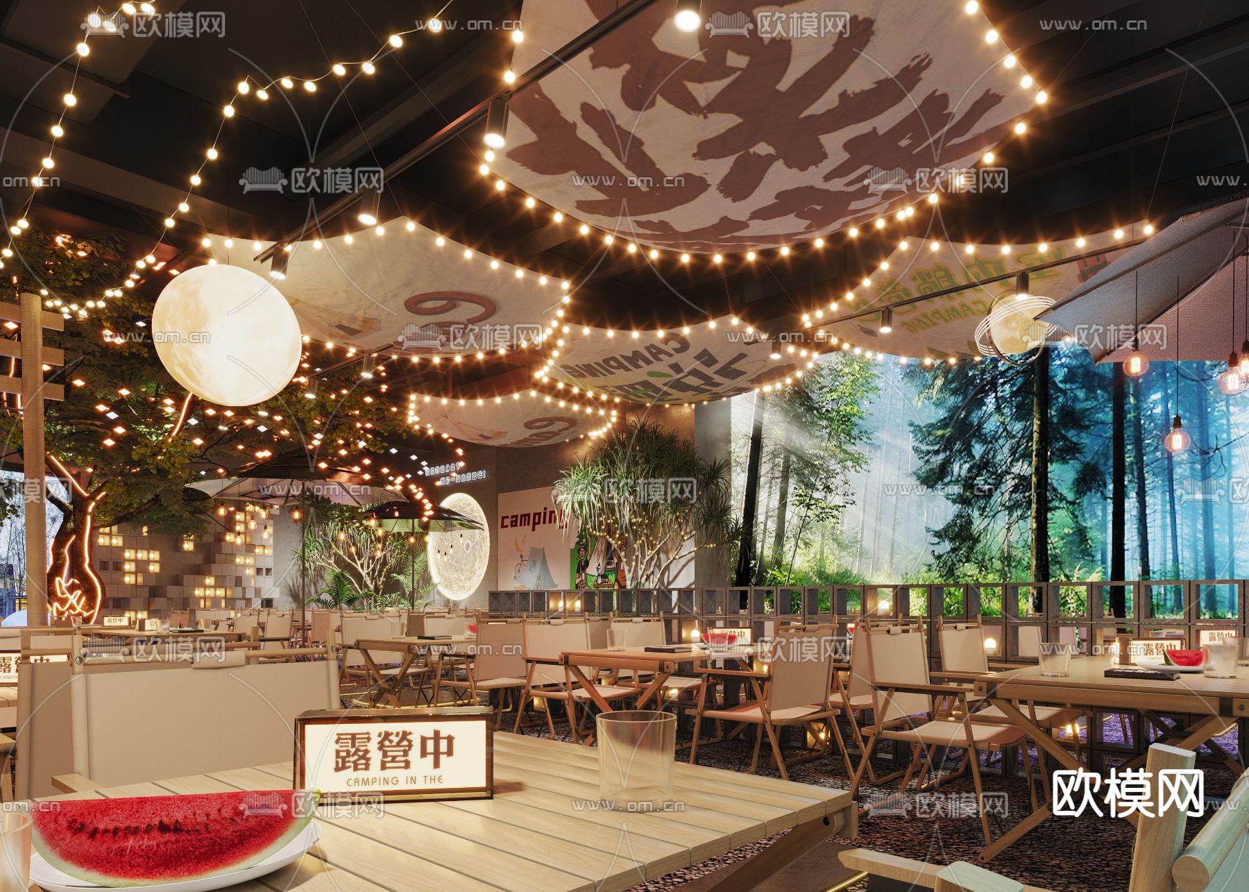 露营风烤肉店3d模型下载（渲染图1）