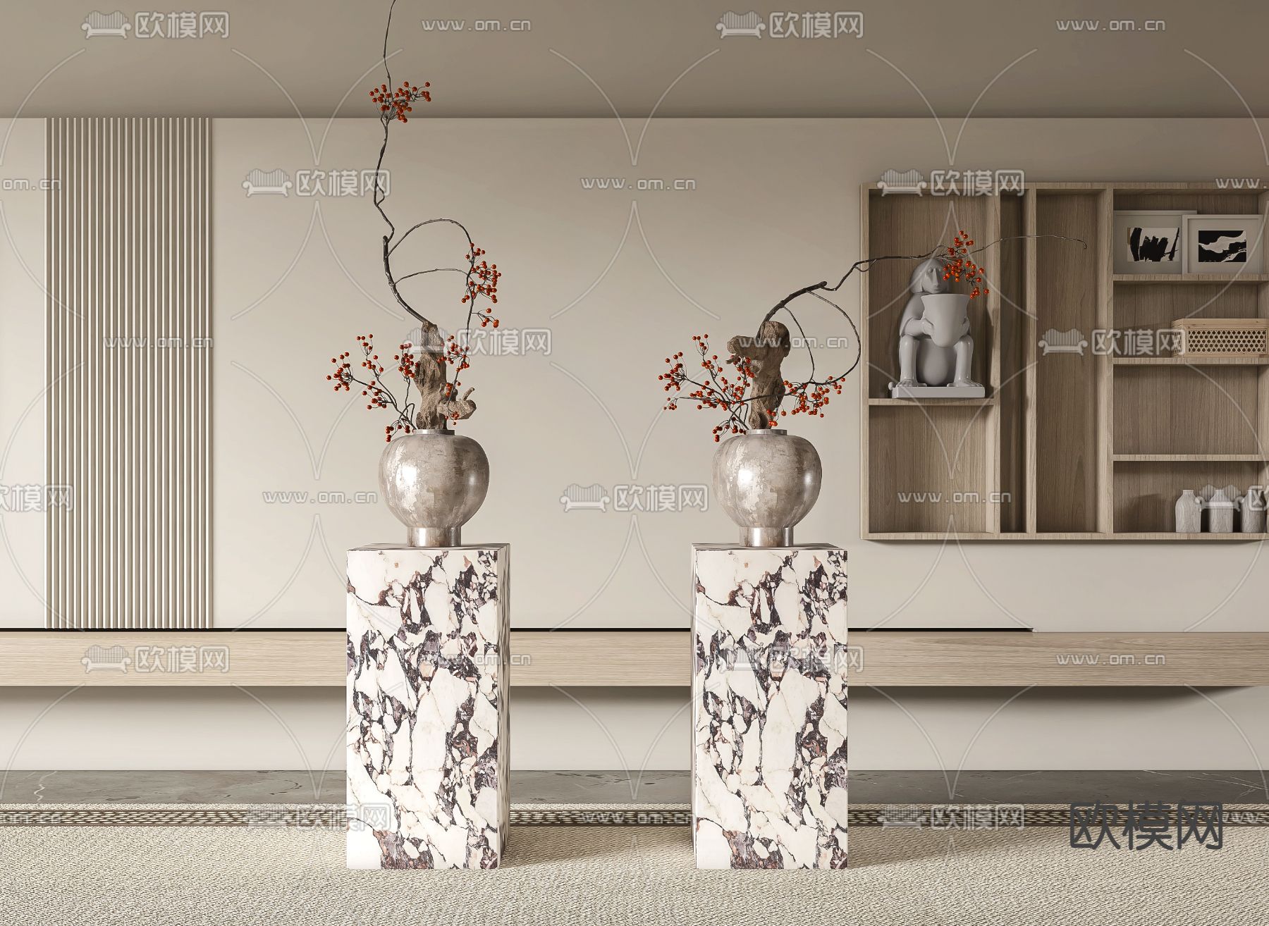 侘寂植物 花瓶 干枝 枯枝3d模型下载