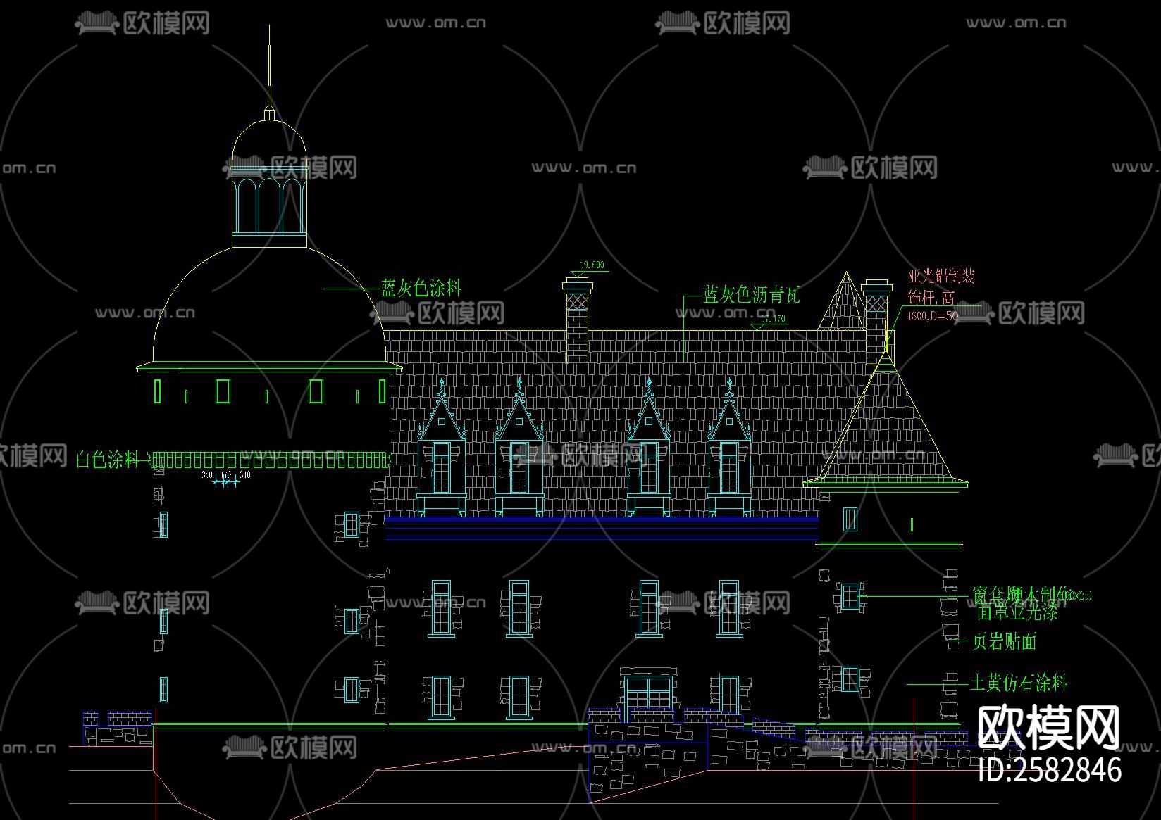 欧式古城堡建筑全套cad施工图下载（渲染图2）
