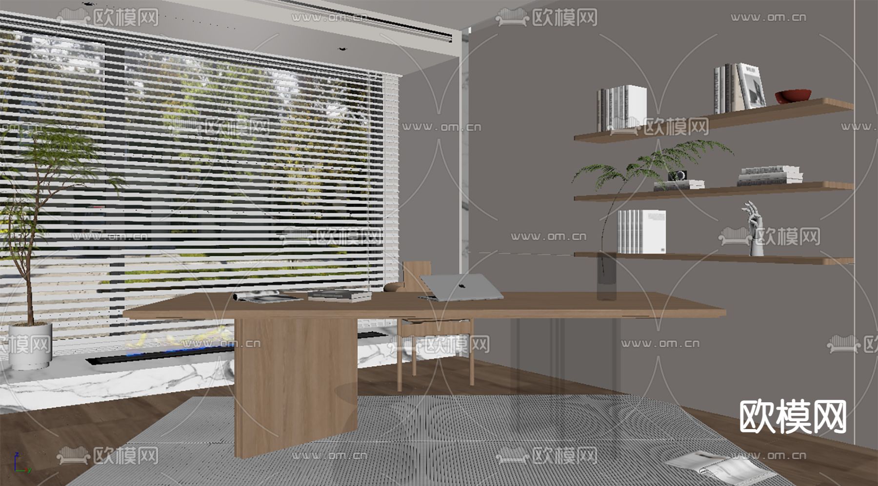 现代书房su模型下载（渲染图2）