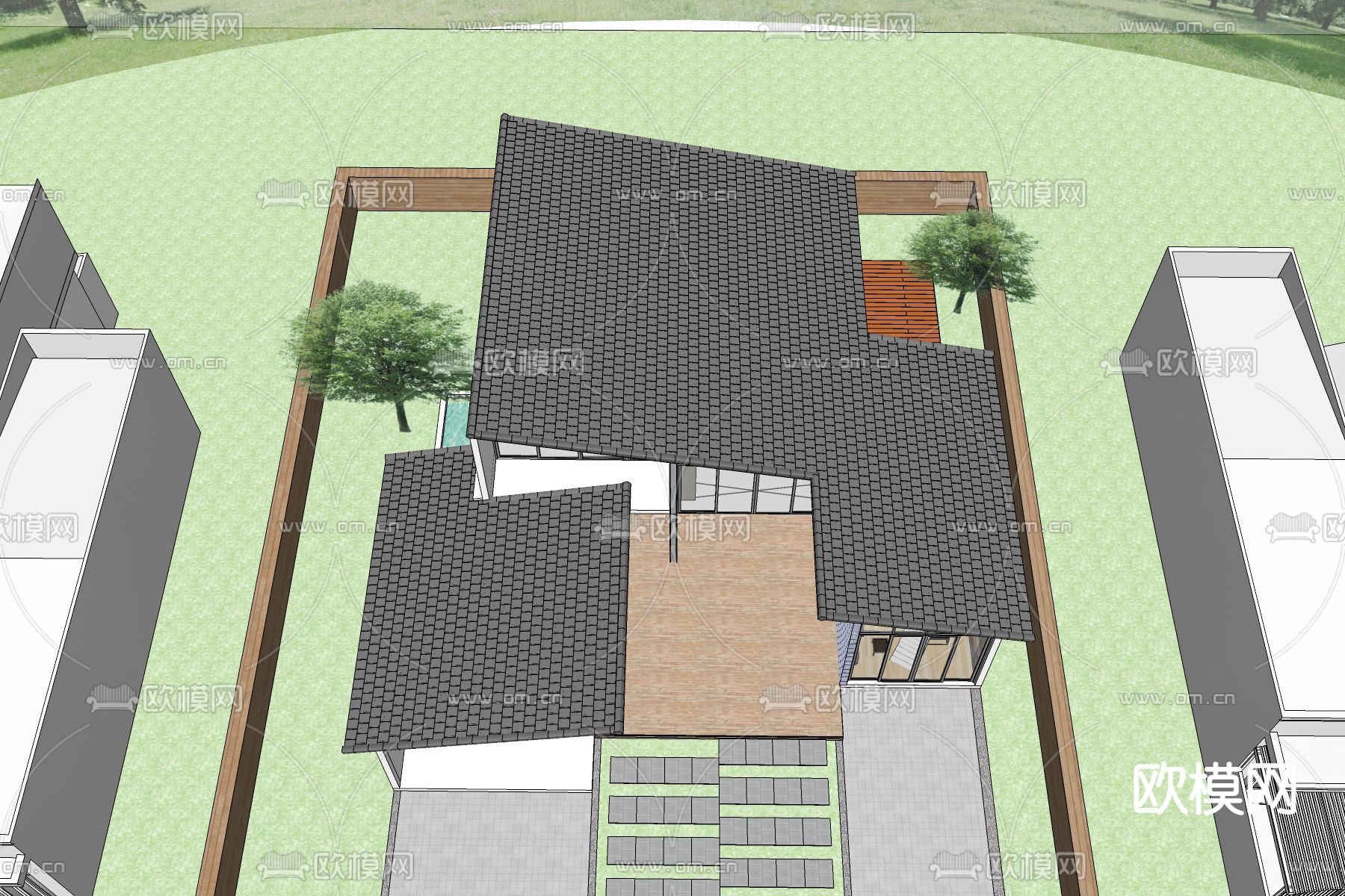 现代独栋别墅su模型下载（渲染图4）