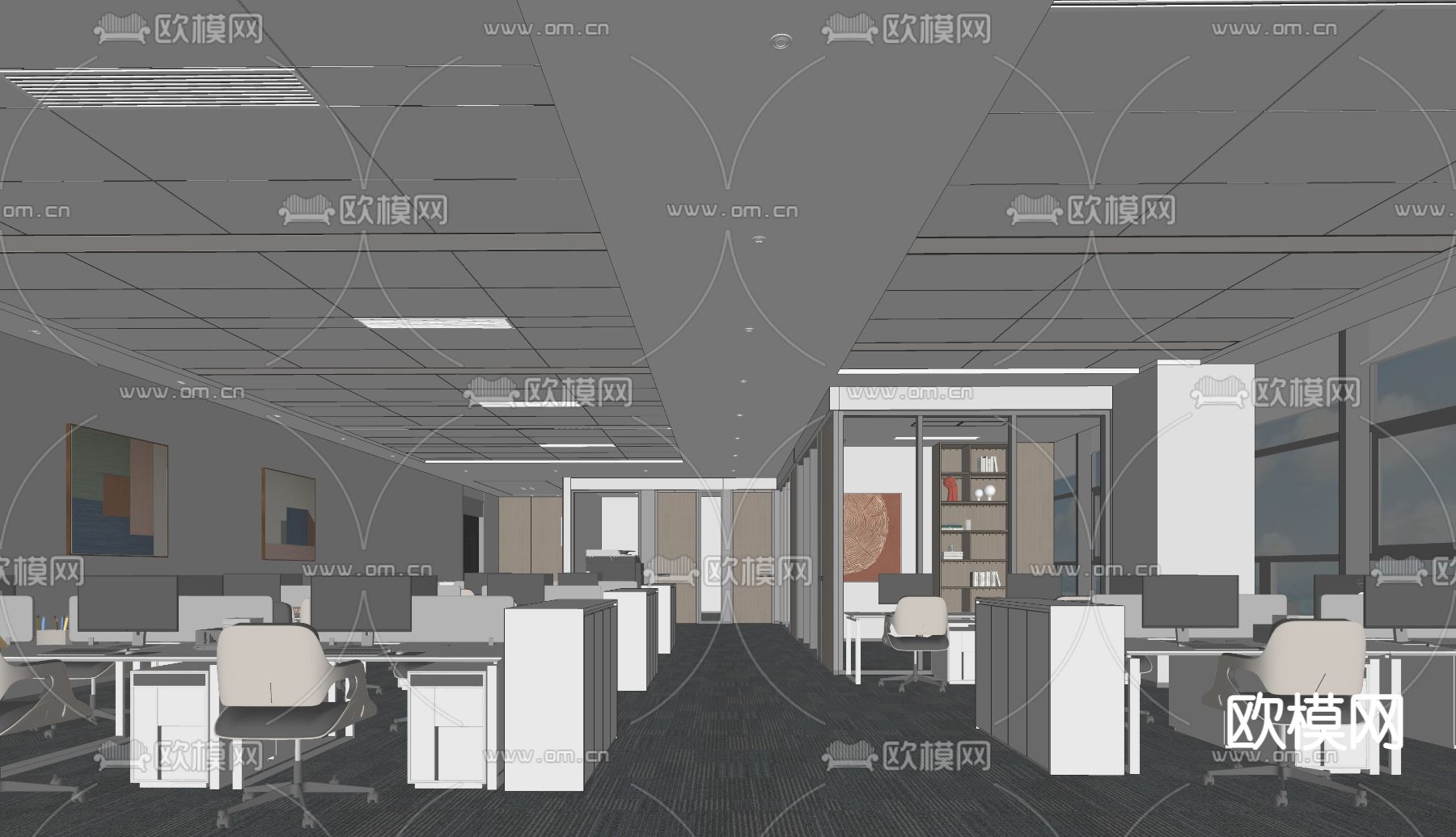 公共办公区su模型下载_ID14036181_sketchup模型下载-欧模网