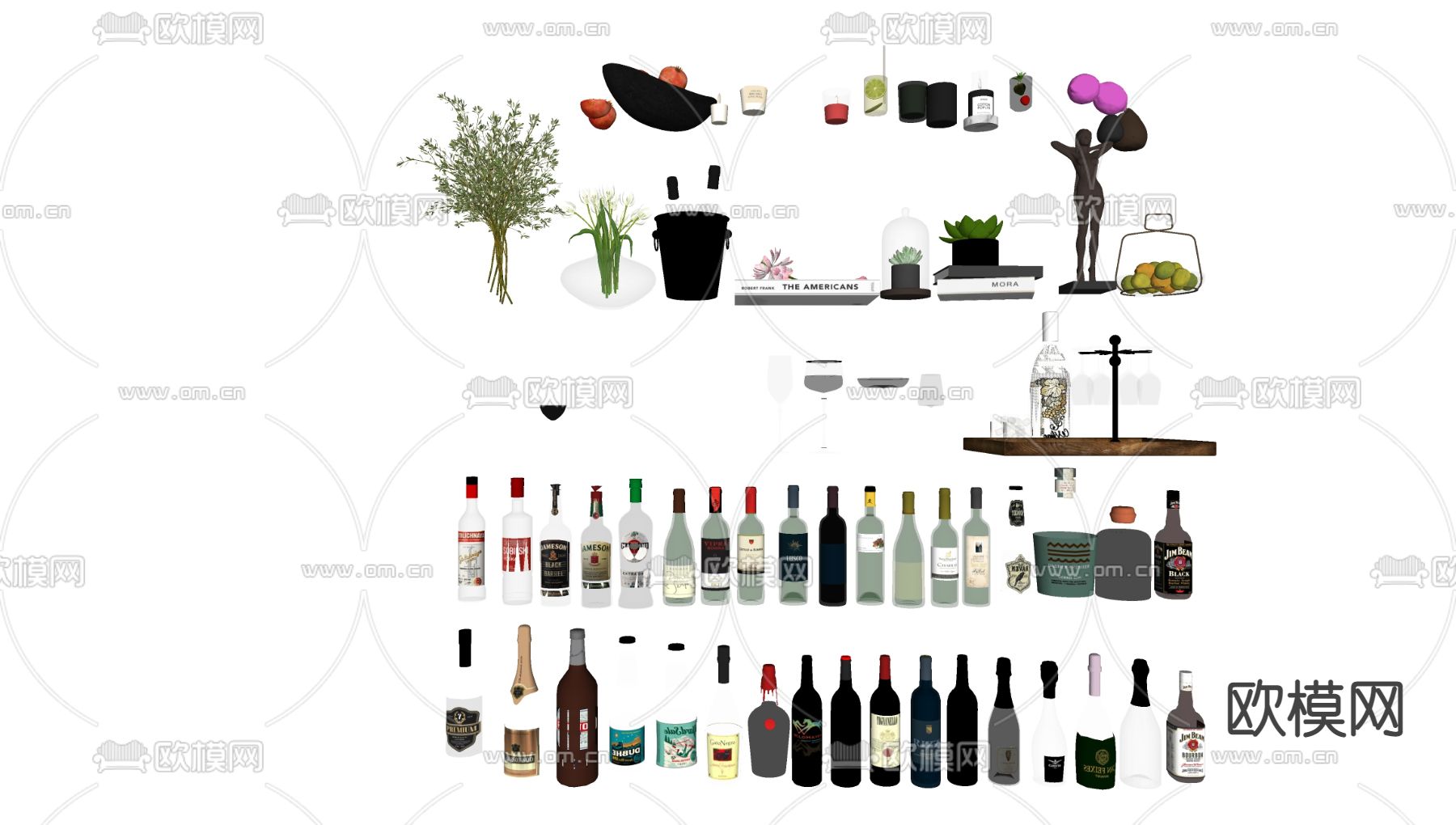酒瓶 酒具 酒杯su模型下载（渲染图2）