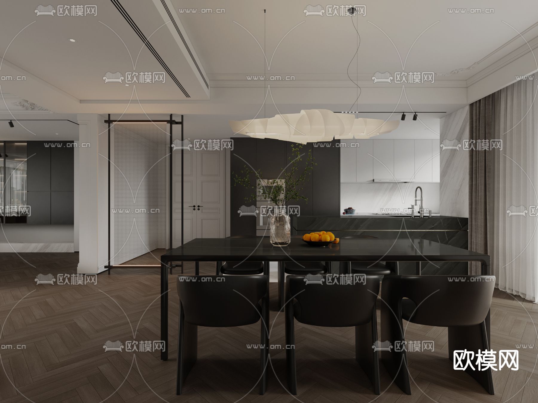 简欧客餐厅3d模型下载（渲染图3）