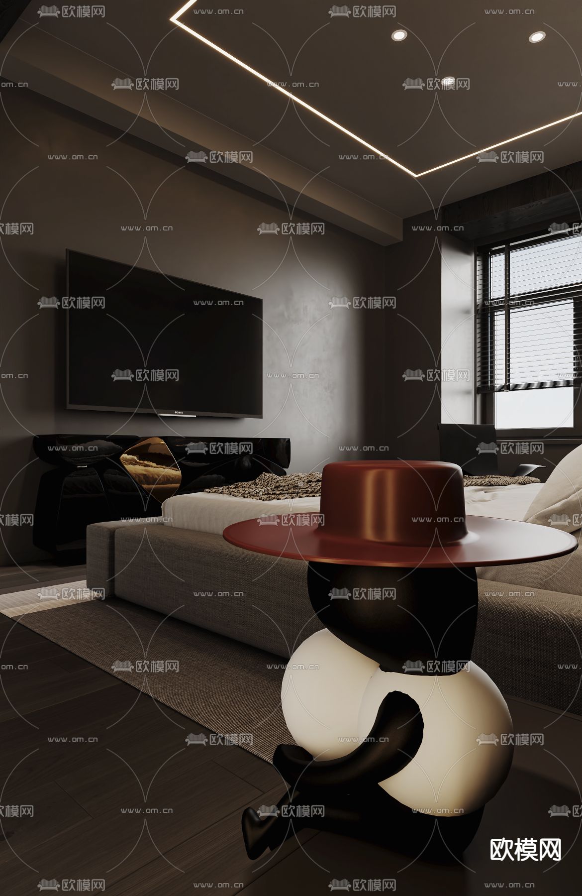 暗黑风卧室 主人房3d模型下载（渲染图5）