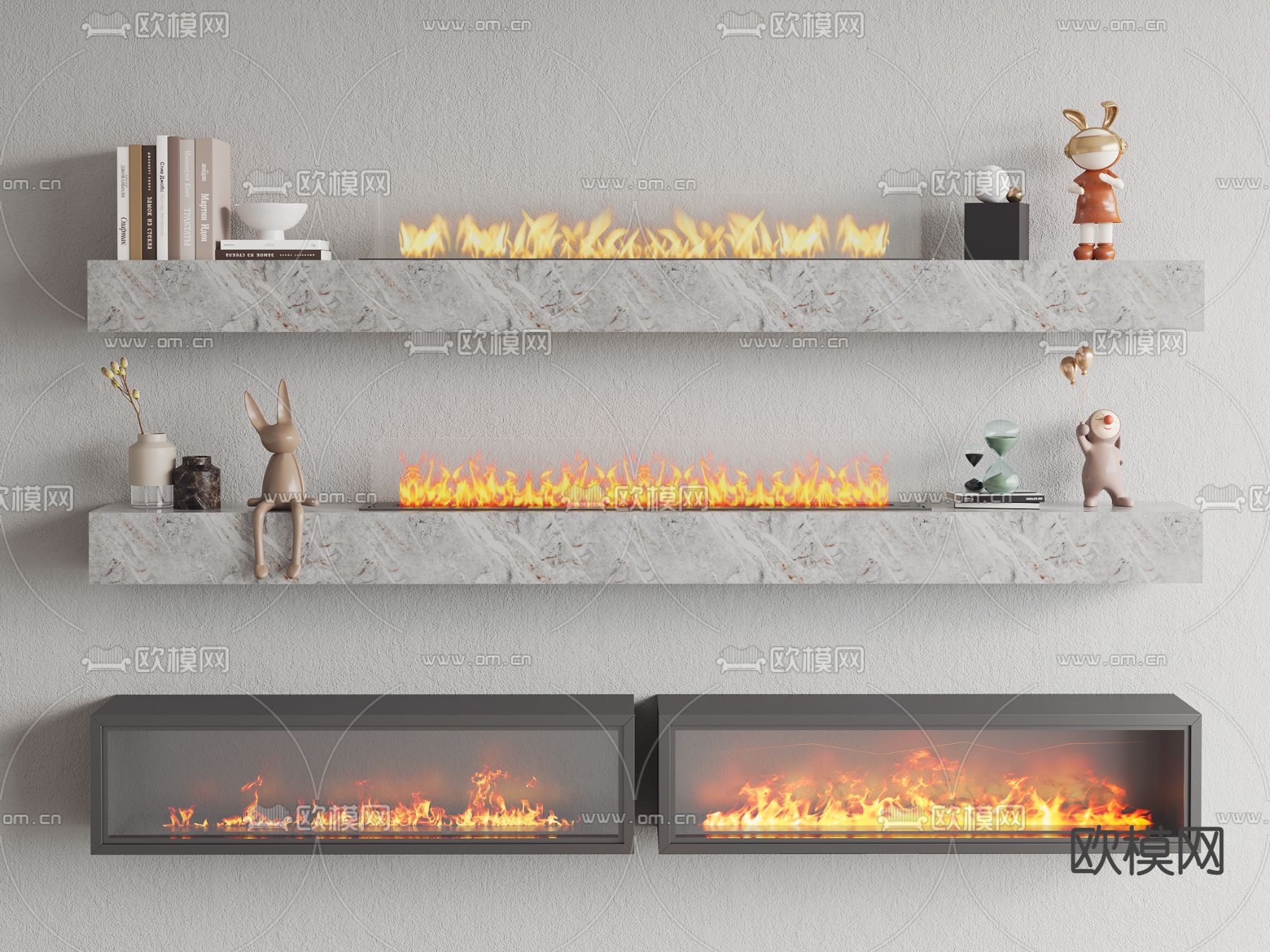 现代壁炉3d模型下载