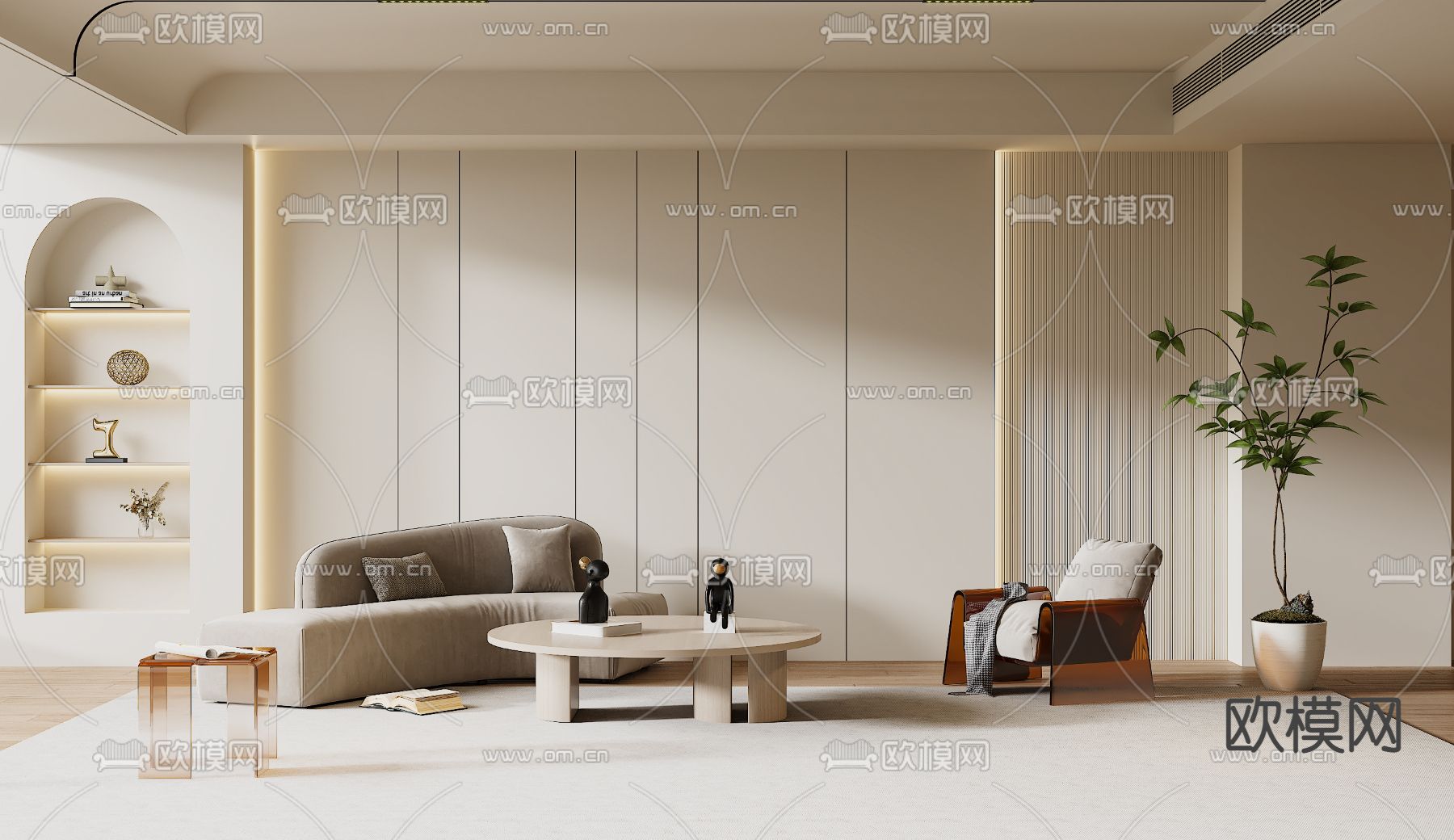 奶油沙发 组合沙发3d模型下载