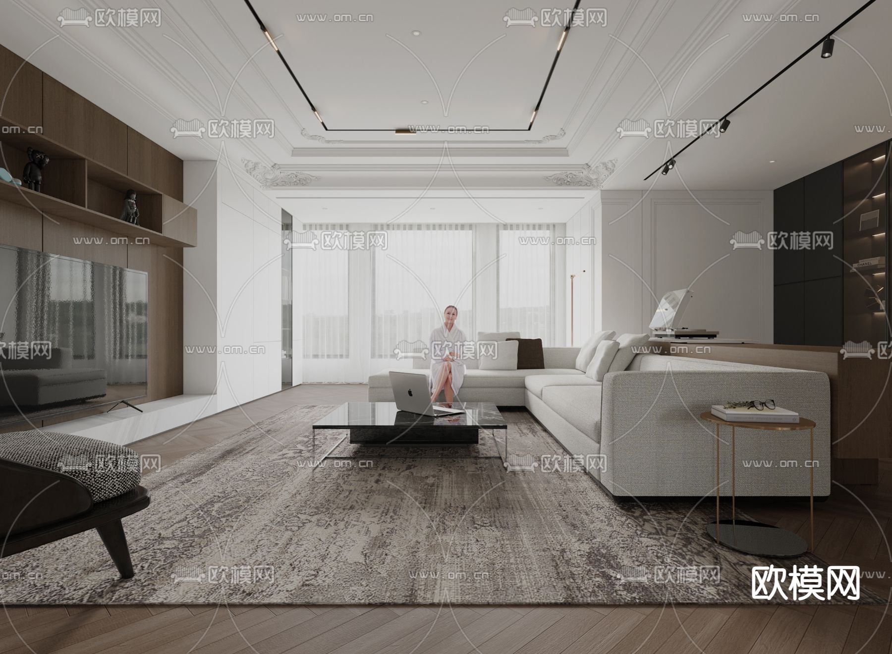 简欧客餐厅3d模型下载（渲染图1）