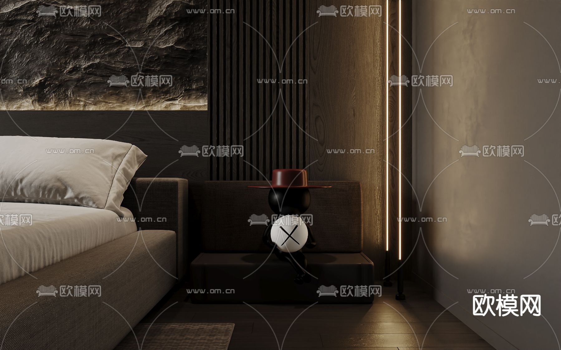 暗黑风卧室 主人房3d模型下载（渲染图4）