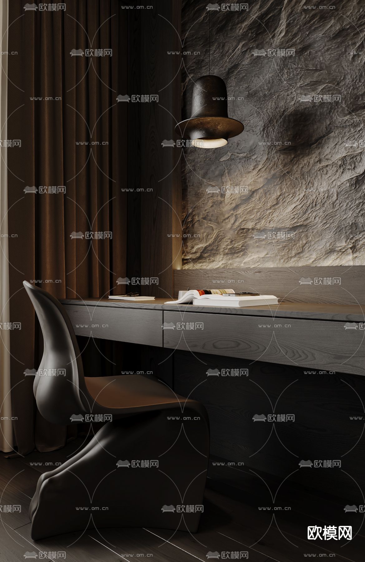 暗黑风卧室 主人房3d模型下载（渲染图3）