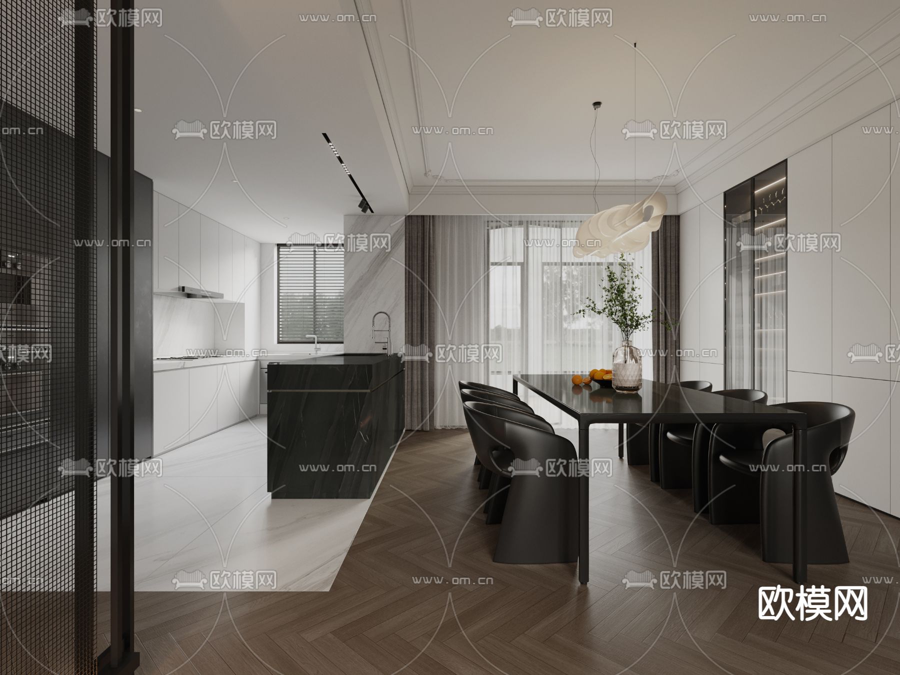 简欧客餐厅3d模型下载（渲染图9）