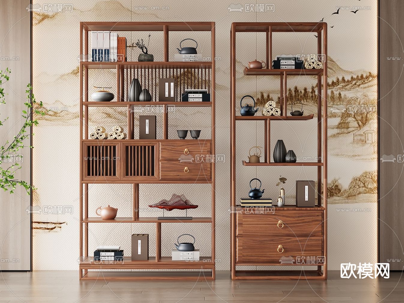 新中式博古架3d模型下载