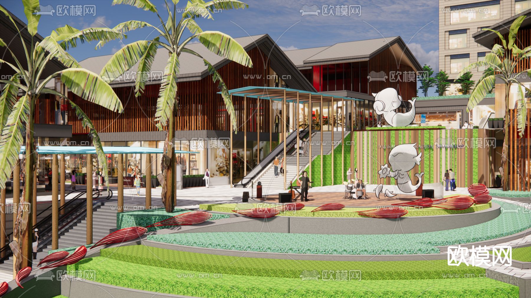 新中式商业街su模型下载（渲染图5）