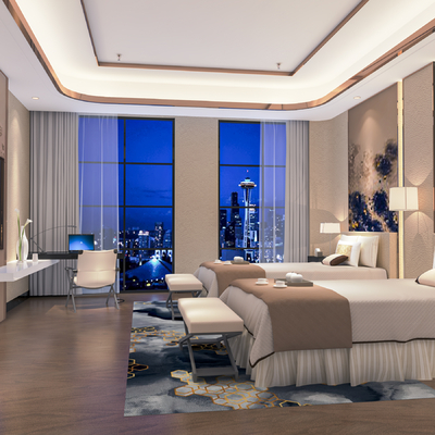  新中式酒店客房su模型 