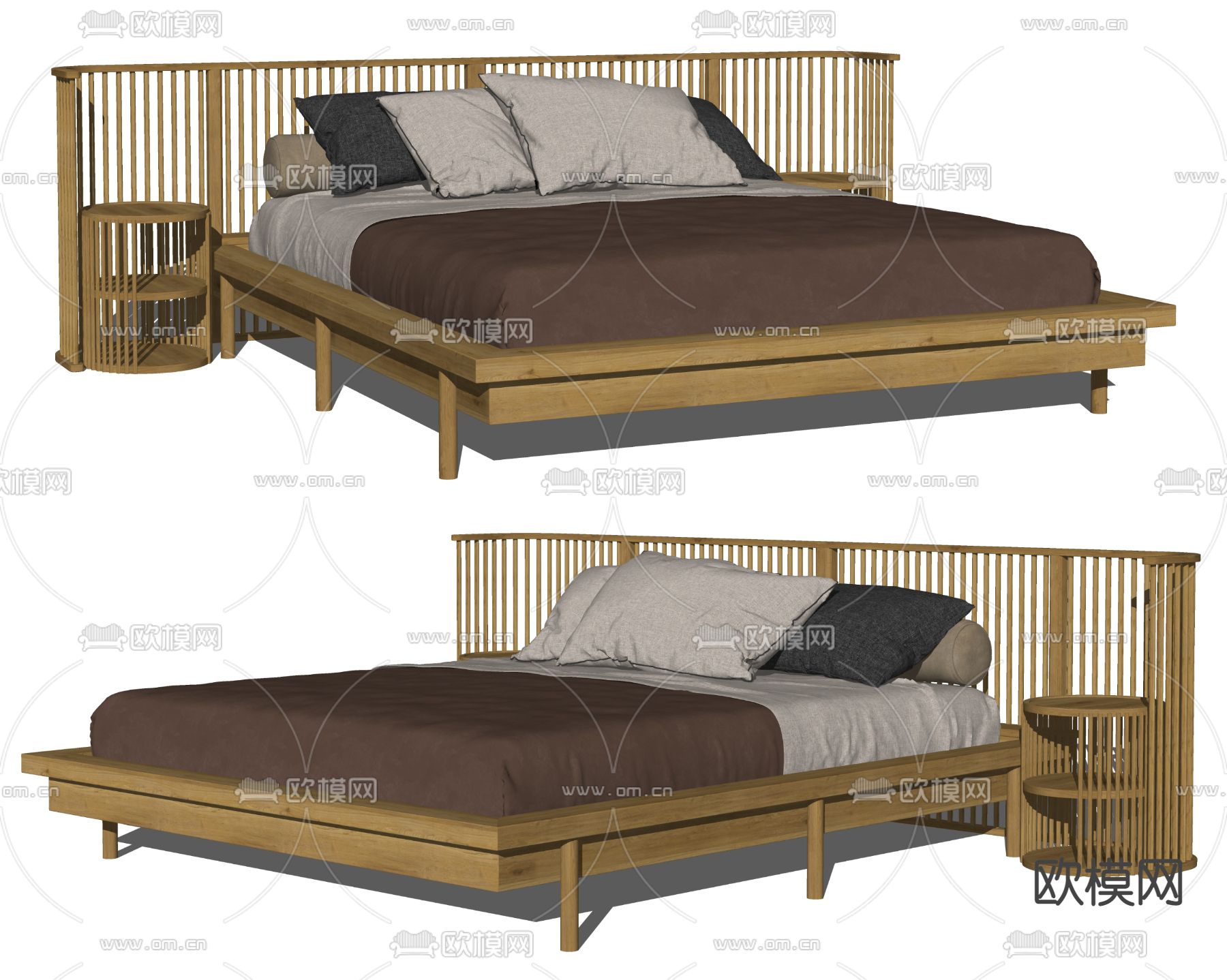 日式双人床su模型下载（渲染图2）