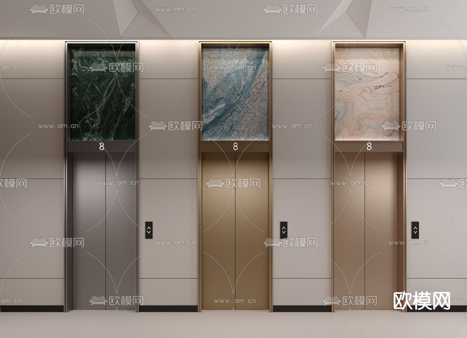 现代电梯厅su模型下载（渲染图1）