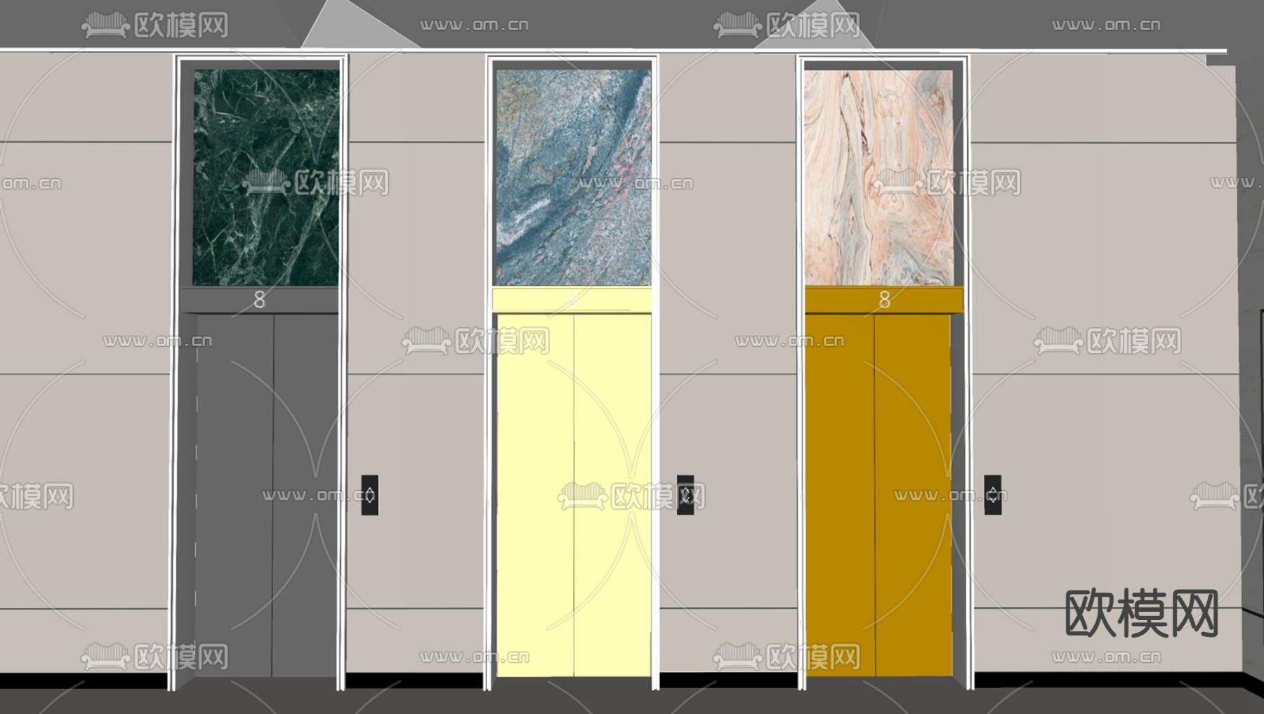 现代电梯厅su模型下载（渲染图2）