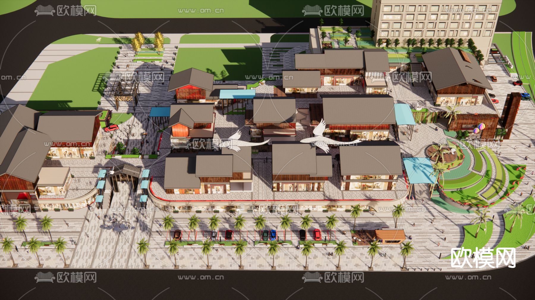 新中式商业街su模型下载（渲染图2）