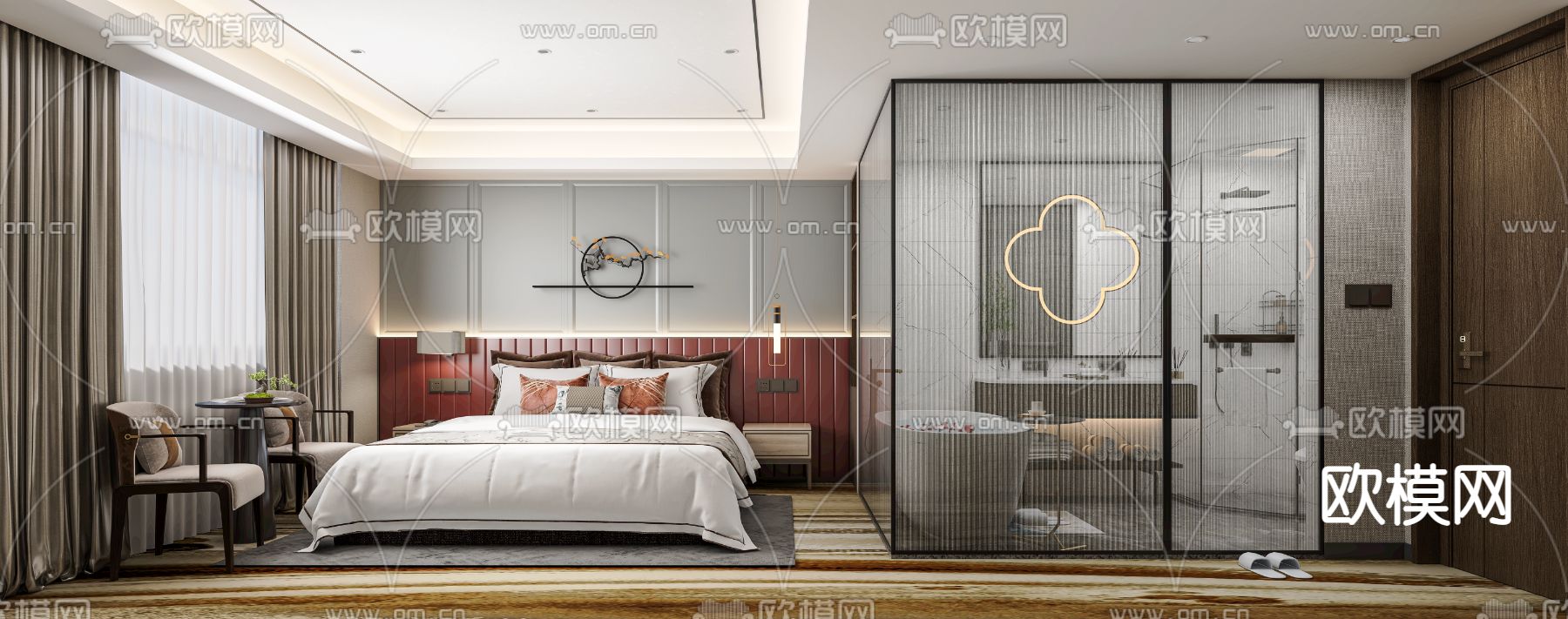 新中式酒店客房su模型下载