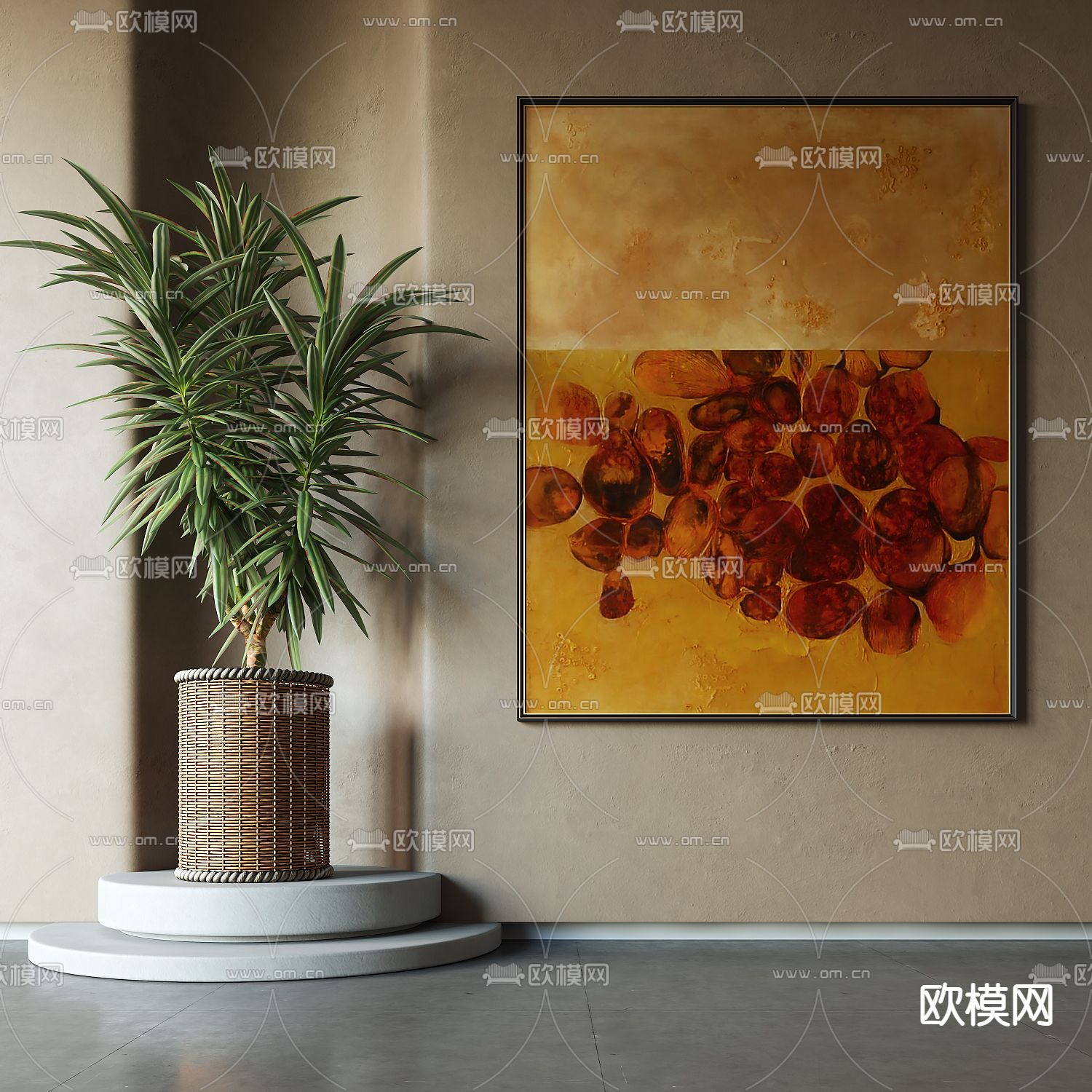 侘寂风装饰画su模型下载（渲染图1）