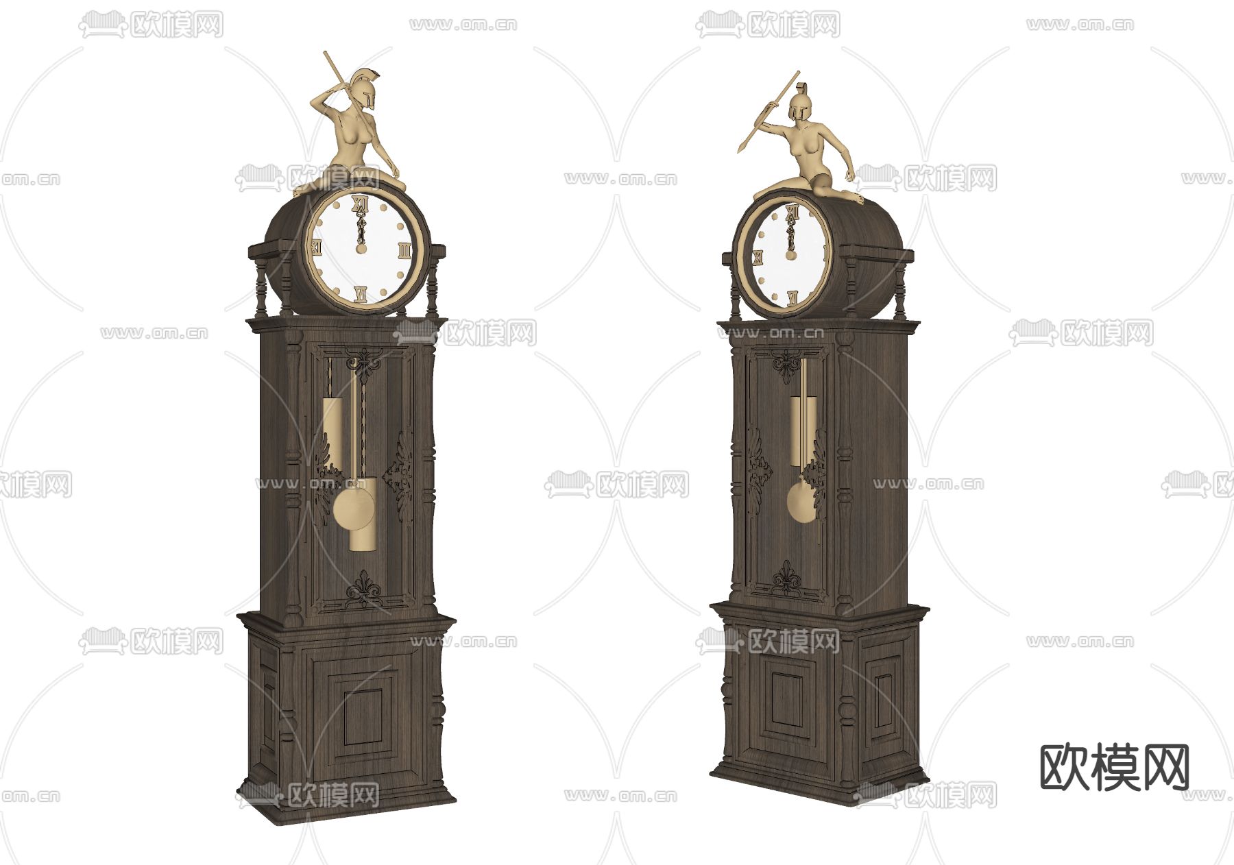 欧式古典落地钟su模型下载（渲染图2）