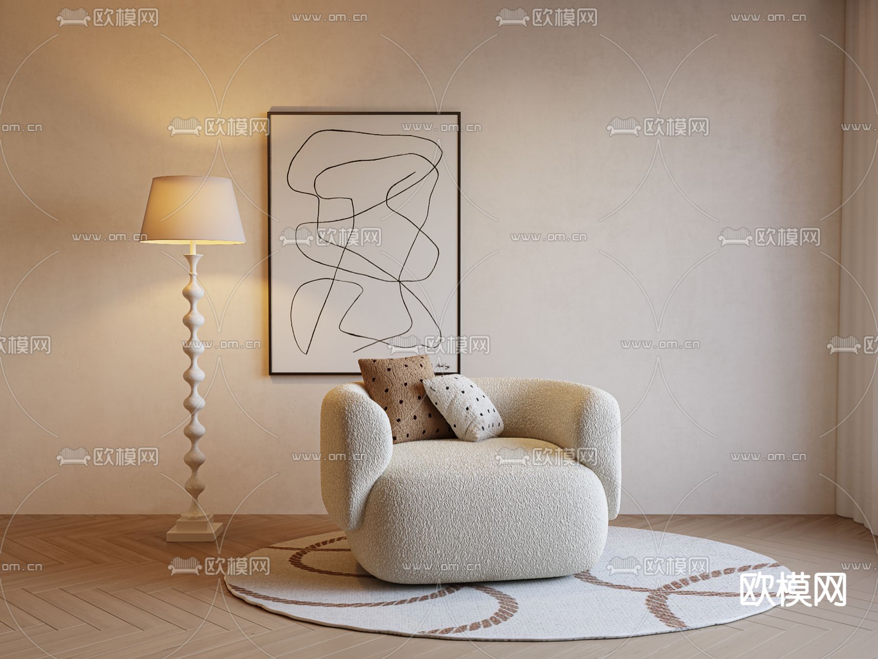 现代单人沙发su模型下载（渲染图1）